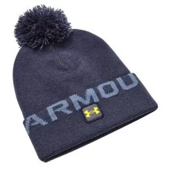 Men's Under Armour Halftime Fleece Pom Golf Beanie - Tempered Steel/Aurora Purple/Yellow Ray